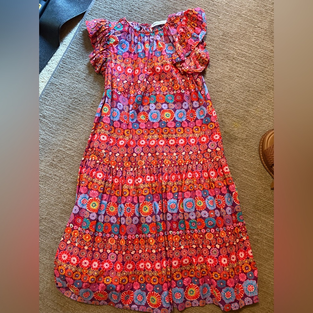 Floral Tiered Midi Dress in Pink and Purple